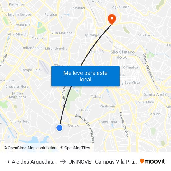 R. Alcides Arguedas, 124 to UNINOVE - Campus Vila Prudente map
