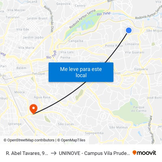 R. Abel Tavares, 997 to UNINOVE - Campus Vila Prudente map