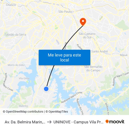 Av. Da. Belmira Marin, 2858 to UNINOVE - Campus Vila Prudente map