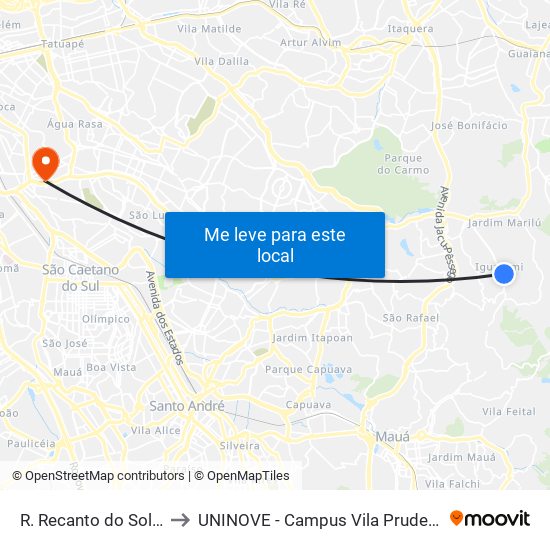 R. Recanto do Sol, 2 to UNINOVE - Campus Vila Prudente map