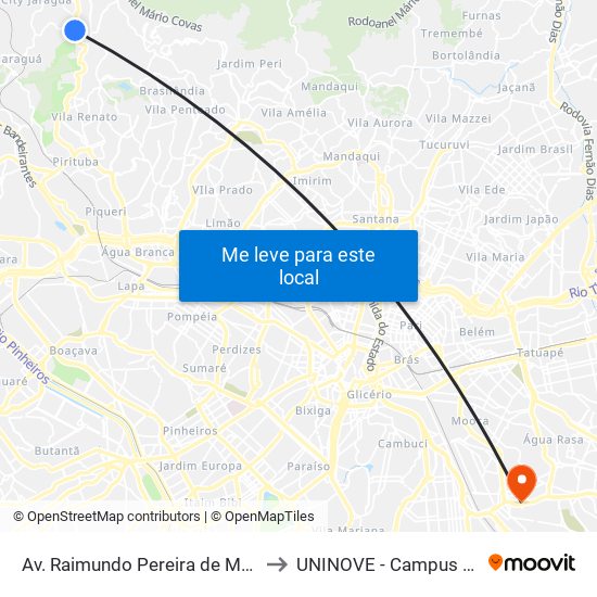 Av. Raimundo Pereira de Magalhães, 10680 to UNINOVE - Campus Vila Prudente map