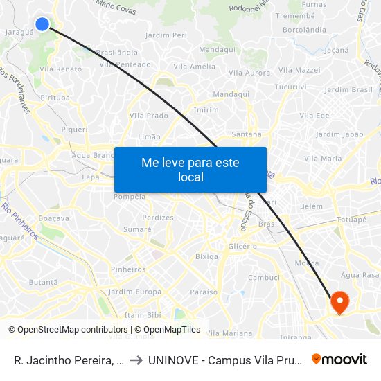 R. Jacintho Pereira, 856 to UNINOVE - Campus Vila Prudente map