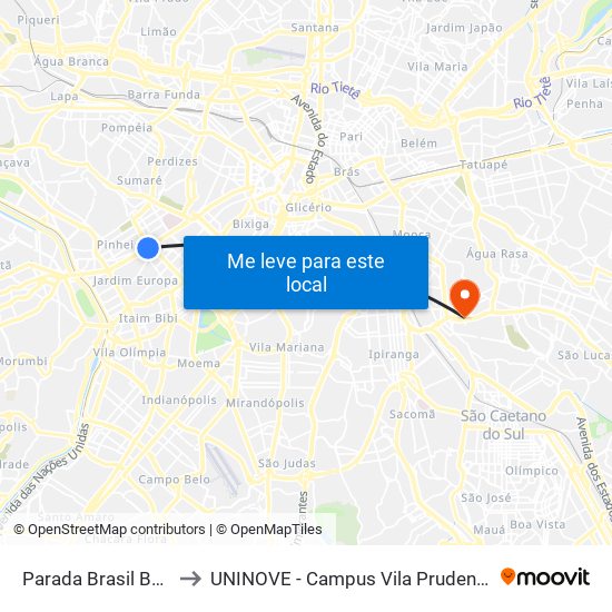 Parada Brasil B/C to UNINOVE - Campus Vila Prudente map
