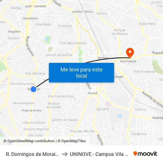 R. Domingos de Morais, 2800 to UNINOVE - Campus Vila Prudente map