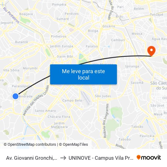 Av. Giovanni Gronchi, 5351 to UNINOVE - Campus Vila Prudente map
