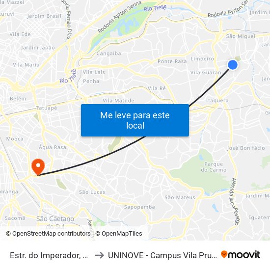 Estr. do Imperador, 6240 to UNINOVE - Campus Vila Prudente map