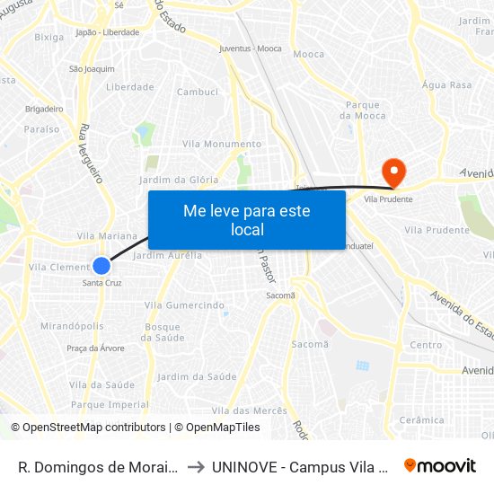 R. Domingos de Morais, 2444 to UNINOVE - Campus Vila Prudente map