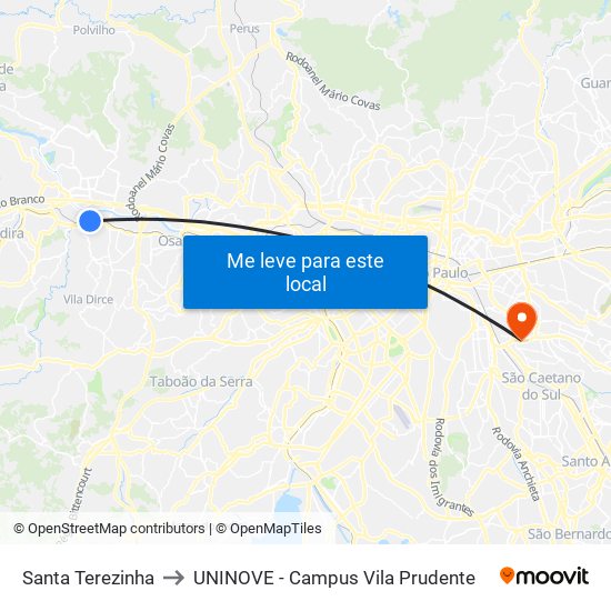 Santa Terezinha to UNINOVE - Campus Vila Prudente map
