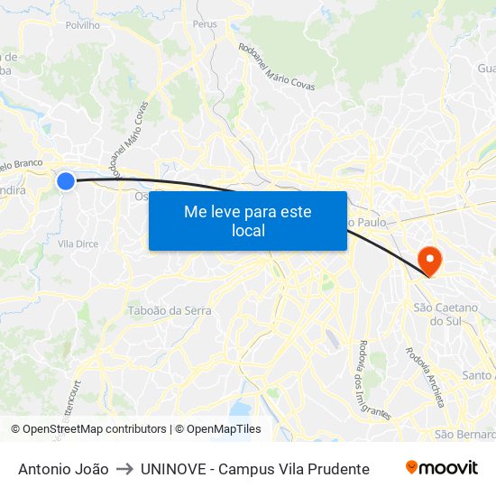 Antonio João to UNINOVE - Campus Vila Prudente map