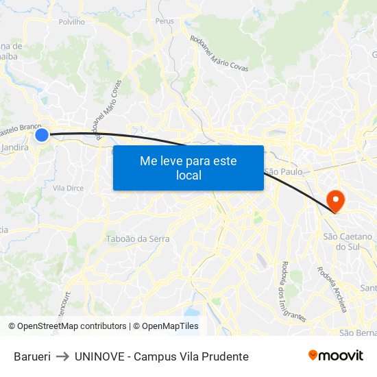 Barueri to UNINOVE - Campus Vila Prudente map