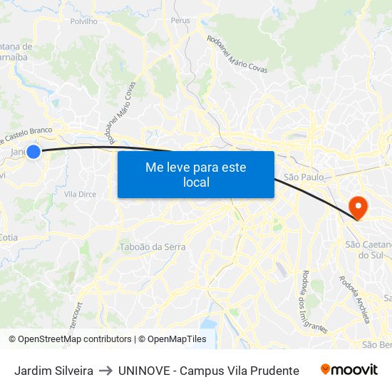 Jardim Silveira to UNINOVE - Campus Vila Prudente map