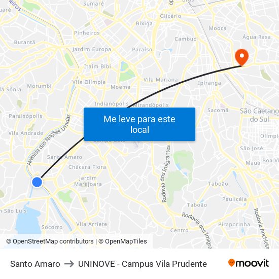 Santo Amaro to UNINOVE - Campus Vila Prudente map