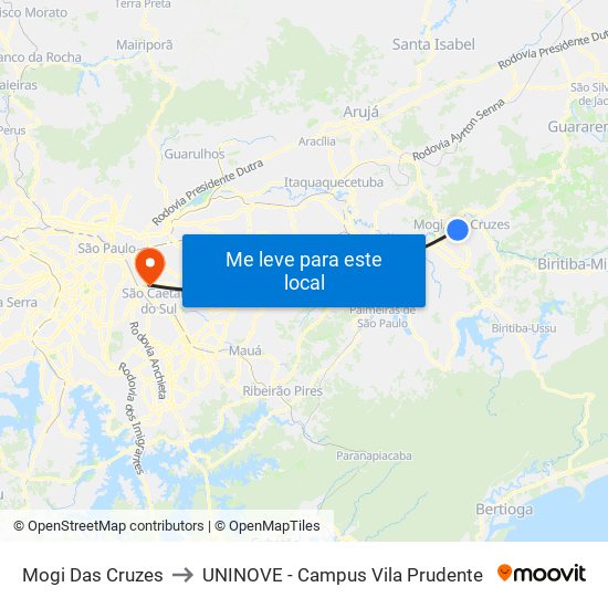 Mogi Das Cruzes to UNINOVE - Campus Vila Prudente map