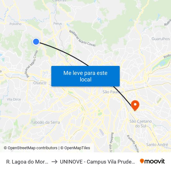 R. Lagoa do Morro to UNINOVE - Campus Vila Prudente map
