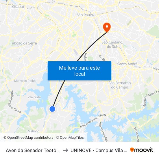 Avenida Senador Teotônio Vilela to UNINOVE - Campus Vila Prudente map