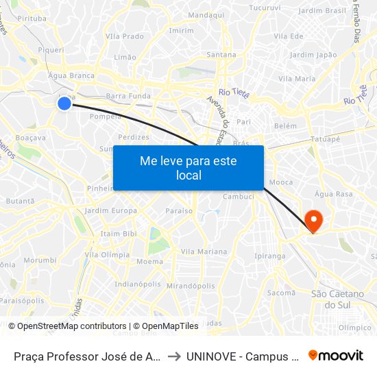 Praça Professor José de Azevedo Antunes to UNINOVE - Campus Vila Prudente map