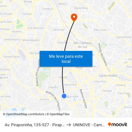 Av. Piraporinha, 135-527 - Piraporinha - Piraporinha, Diadema to UNINOVE - Campus Vila Prudente map