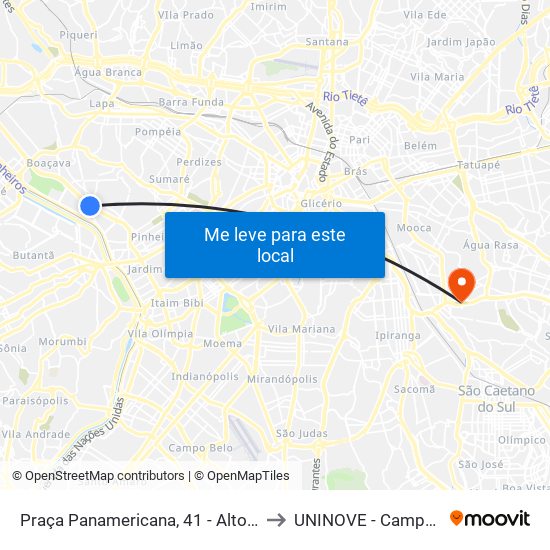 Praça Panamericana, 41 - Alto de Pinheiros, São Paulo to UNINOVE - Campus Vila Prudente map