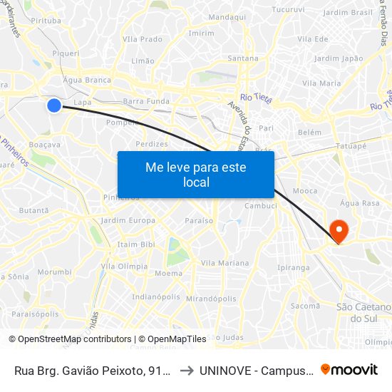 Rua Brg. Gavião Peixoto, 919 - Lapa, São Paulo to UNINOVE - Campus Vila Prudente map