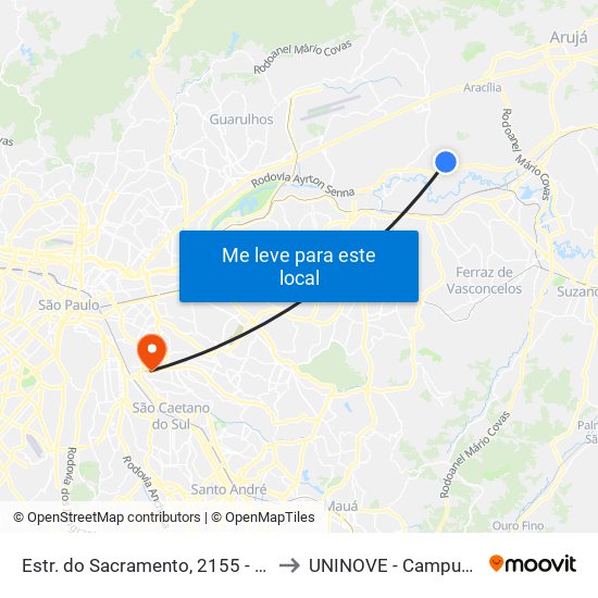 Estr. do Sacramento, 2155 - Pimentas, Guarulhos to UNINOVE - Campus Vila Prudente map