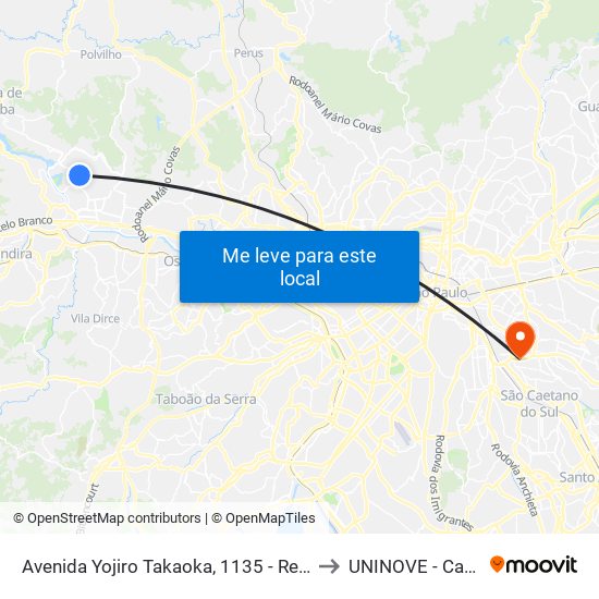 Avenida Yojiro Takaoka, 1135 - Res. Tres (Alphaville), Santana de Parnaíba to UNINOVE - Campus Vila Prudente map