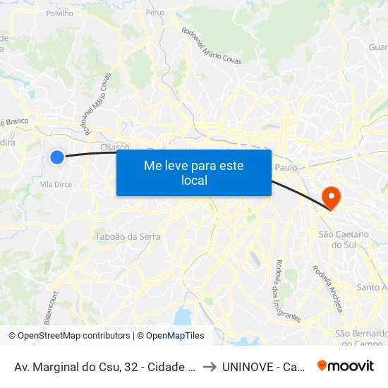 Av. Marginal do Csu, 32 - Cidade Ariston Estela Azevedo, Carapicuíba to UNINOVE - Campus Vila Prudente map