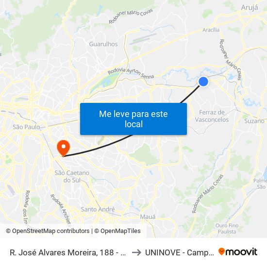 R. José Alvares Moreira, 188 - Jardim Romano, São Paulo to UNINOVE - Campus Vila Prudente map
