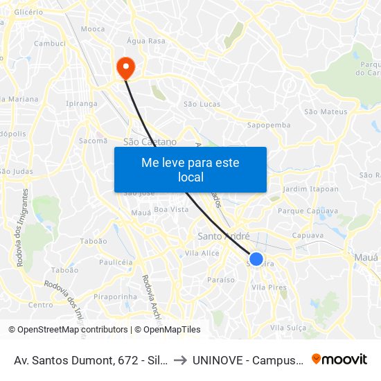 Av. Santos Dumont, 672 - Silveira, Santo André to UNINOVE - Campus Vila Prudente map