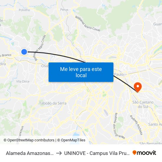Alameda Amazonas 113 to UNINOVE - Campus Vila Prudente map