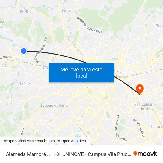 Alameda Mamoré 747 to UNINOVE - Campus Vila Prudente map