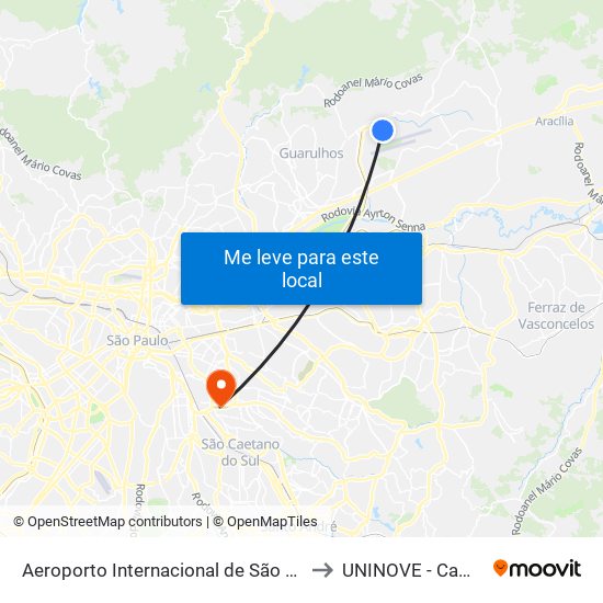 Aeroporto Internacional de São Paulo (Terminal de Passageiros 2) to UNINOVE - Campus Vila Prudente map