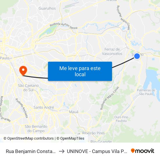 Rua Benjamin Constant 920 to UNINOVE - Campus Vila Prudente map