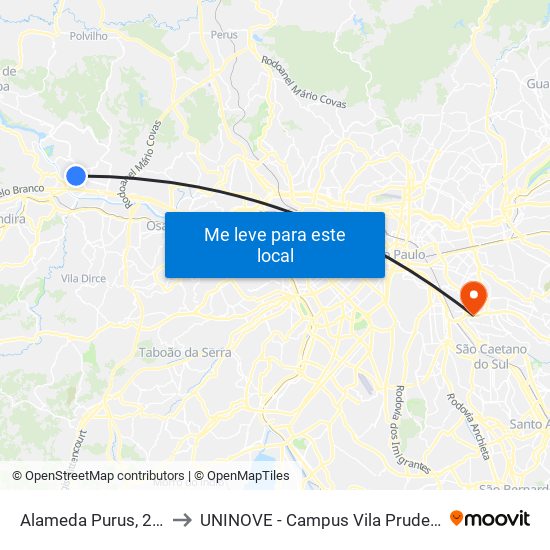 Alameda Purus, 264 to UNINOVE - Campus Vila Prudente map