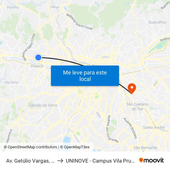 Av. Getúlio Vargas, 919 to UNINOVE - Campus Vila Prudente map