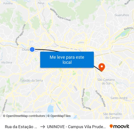 Rua da Estação 33 to UNINOVE - Campus Vila Prudente map