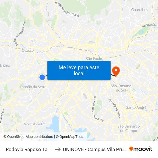 Rodovia Raposo Tavares to UNINOVE - Campus Vila Prudente map