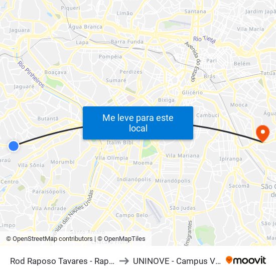 Rod Raposo Tavares - Raposo Shopping to UNINOVE - Campus Vila Prudente map