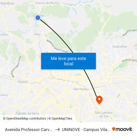 Avenida Professor Carvalho Pinto to UNINOVE - Campus Vila Prudente map