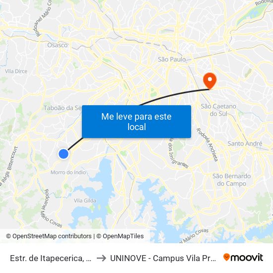 Estr. de Itapecerica, 6060 to UNINOVE - Campus Vila Prudente map