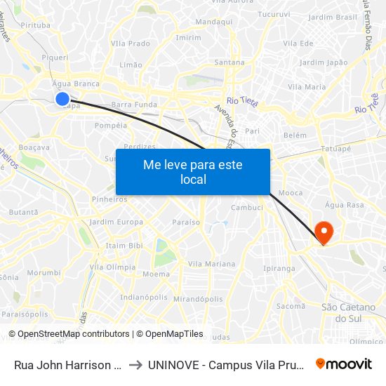 Rua John Harrison 631 to UNINOVE - Campus Vila Prudente map