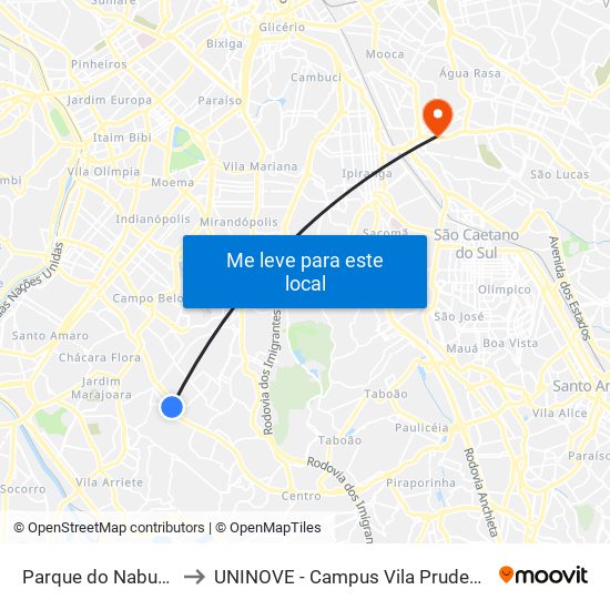 Parque do Nabuco to UNINOVE - Campus Vila Prudente map