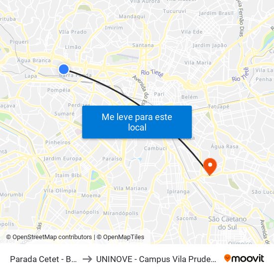 Parada Cetet - B/C to UNINOVE - Campus Vila Prudente map