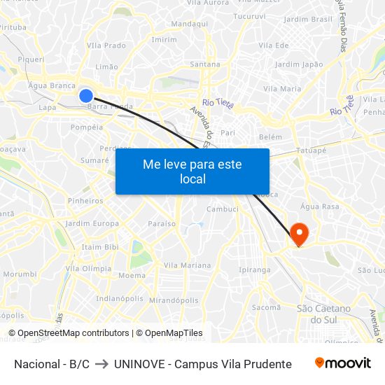 Nacional - B/C to UNINOVE - Campus Vila Prudente map