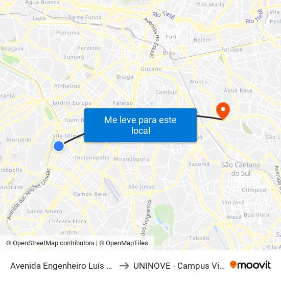 Avenida Engenheiro Luís Carlos Berrini to UNINOVE - Campus Vila Prudente map