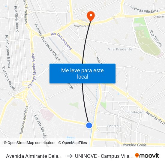 Avenida Almirante Delamare to UNINOVE - Campus Vila Prudente map