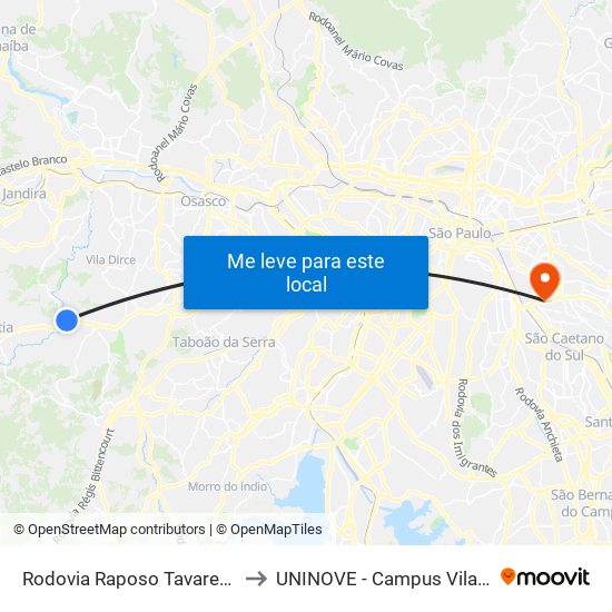 Rodovia Raposo Tavares (Km 28) to UNINOVE - Campus Vila Prudente map