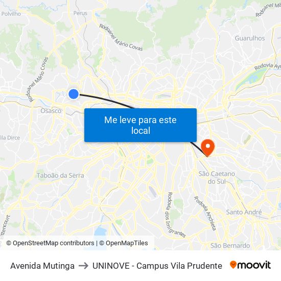 Avenida Mutinga to UNINOVE - Campus Vila Prudente map