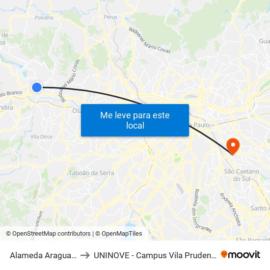Alameda Araguaia to UNINOVE - Campus Vila Prudente map