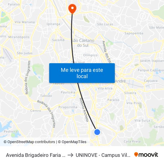 Avenida Brigadeiro Faria Lima 1113 to UNINOVE - Campus Vila Prudente map