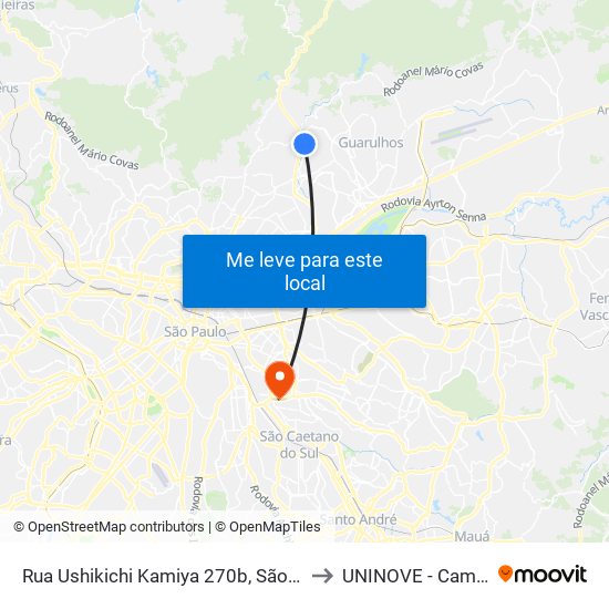 Rua Ushikichi Kamiya 270b, São Paulo - São Paulo, 02282, Brasil to UNINOVE - Campus Vila Prudente map